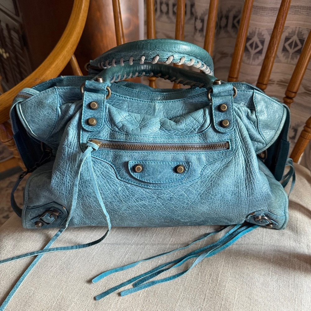 BALENCIAGA Spring 2005 City Bag Teal Blue, Chevre Leather - Rare, HTF Color!